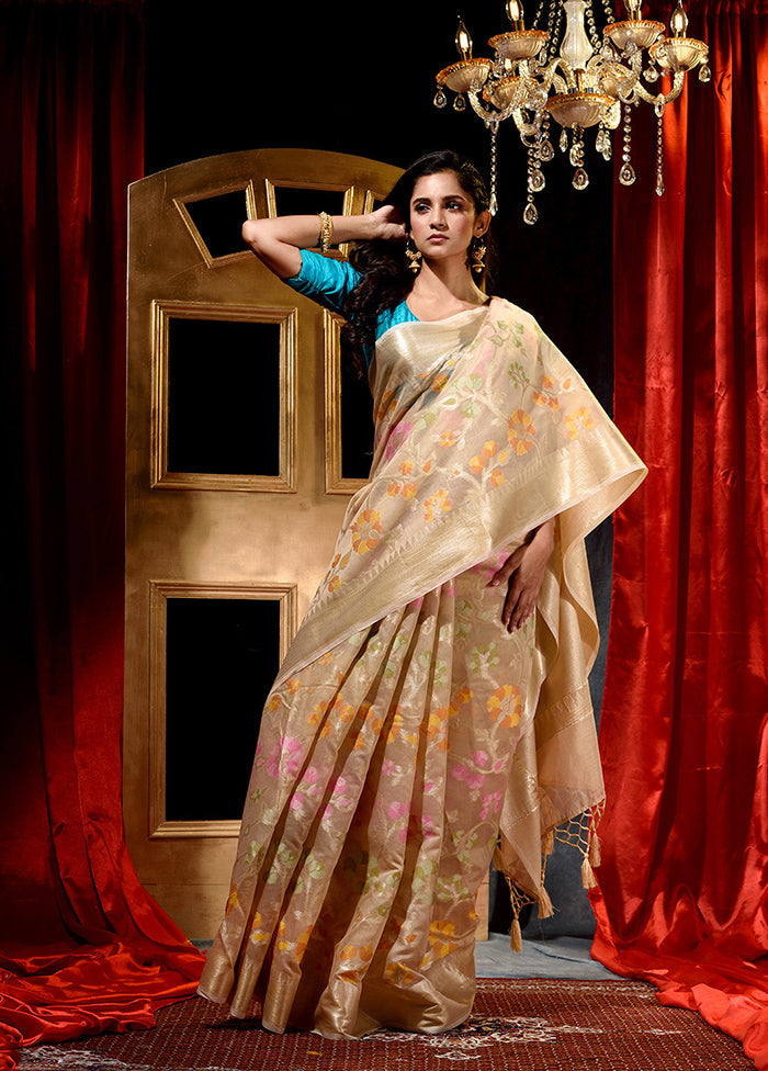 Beige Cotton Saree With Blouse Piece