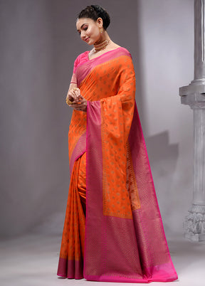 Orange Spun Silk Saree With Blouse Piece