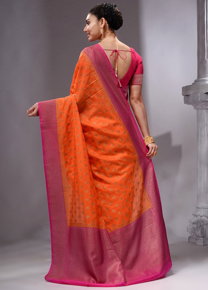 Orange Spun Silk Saree With Blouse Piece