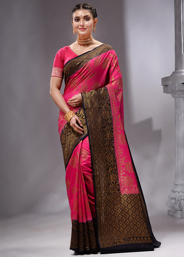 Pink Spun Silk Saree With Blouse Piece