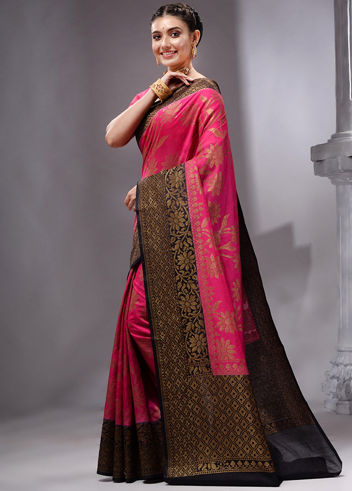 Pink Spun Silk Saree With Blouse Piece