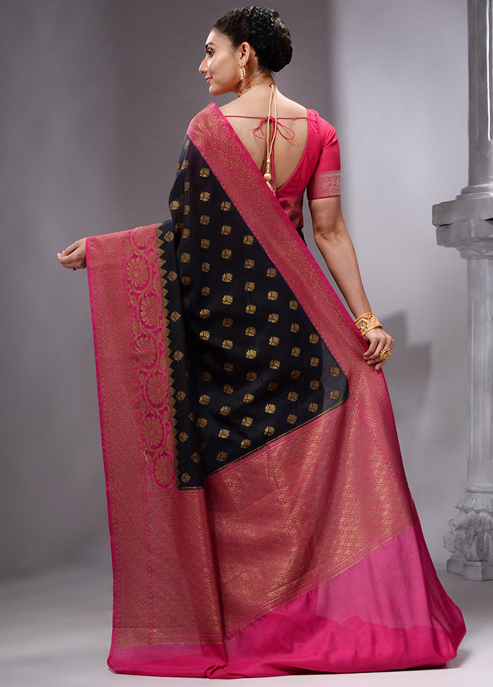 Black Spun Silk Saree With Blouse Piece