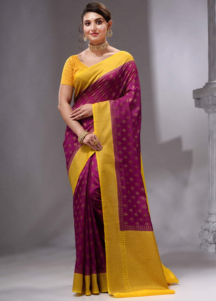 Maroon Spun Silk Saree With Blouse Piece