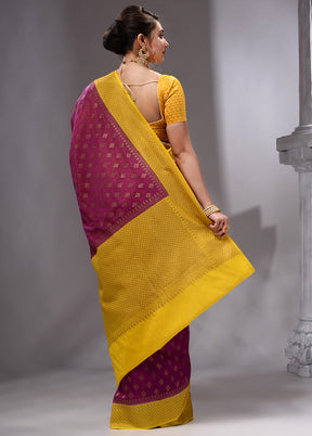 Maroon Spun Silk Saree With Blouse Piece