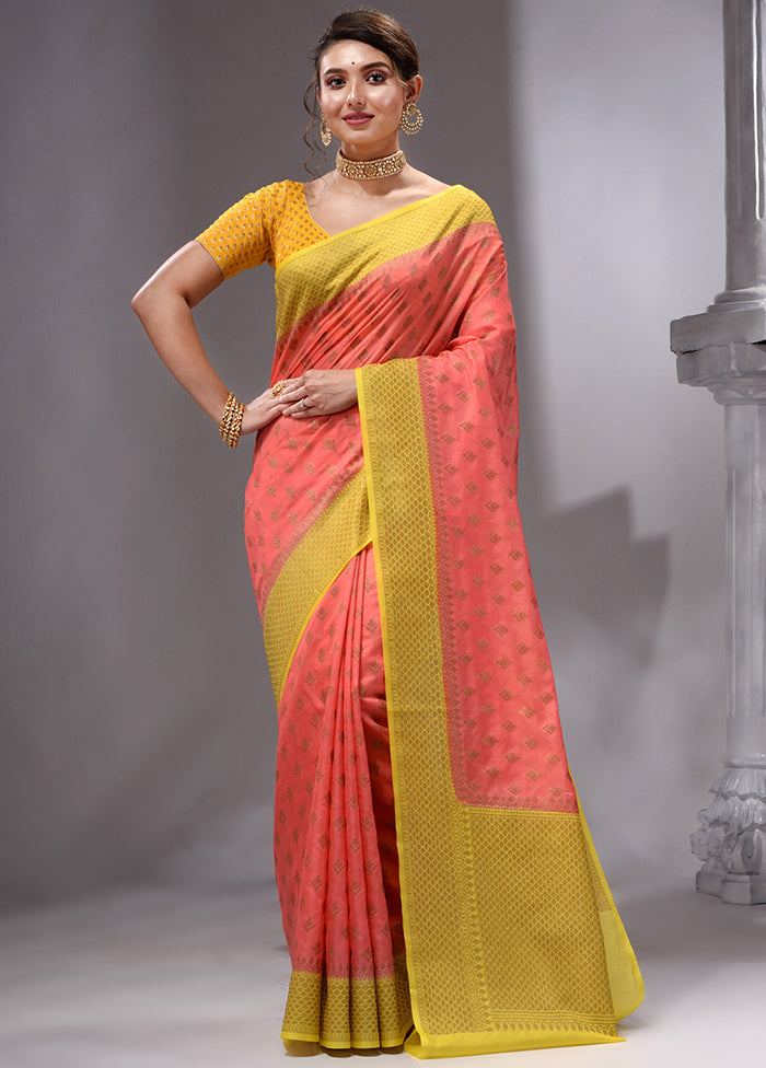 Peach Spun Silk Saree With Blouse Piece