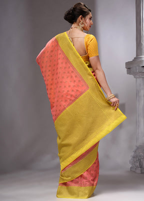 Peach Spun Silk Saree With Blouse Piece