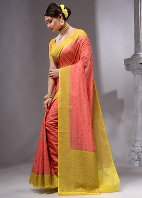 Peach Spun Silk Saree With Blouse Piece