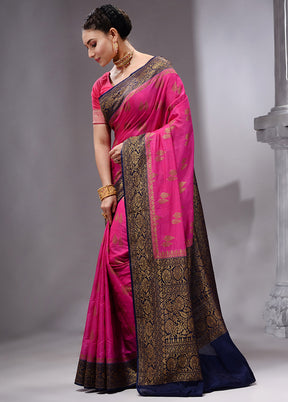 Pink Spun Silk Saree With Blouse Piece