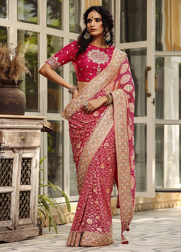 Pink Dupion Silk Saree With Blouse Piece