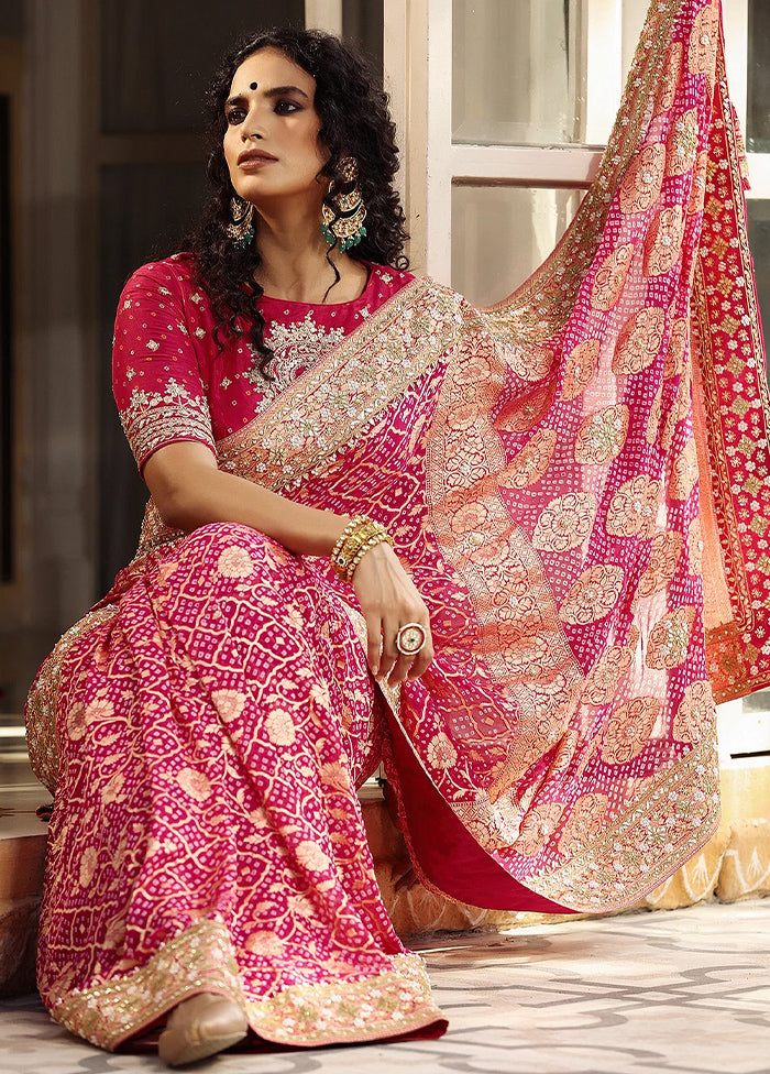 Pink Dupion Silk Saree With Blouse Piece