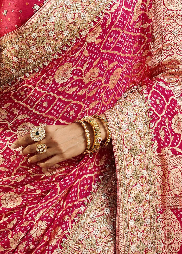 Pink Dupion Silk Saree With Blouse Piece