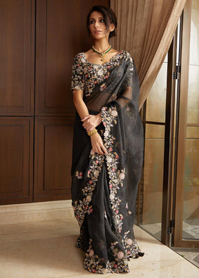 Black Georgette Saree With Blouse Piece