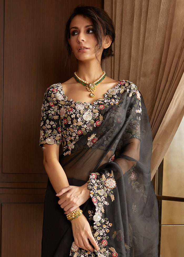 Black Georgette Saree With Blouse Piece