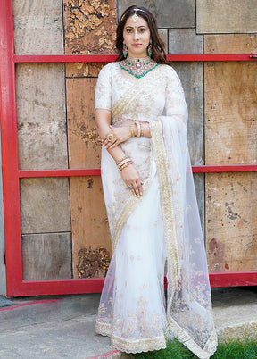 White Organza Saree With Blouse Piece