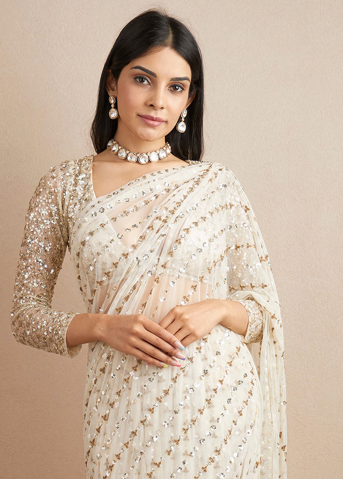 Off White Organza Saree With Blouse Piece