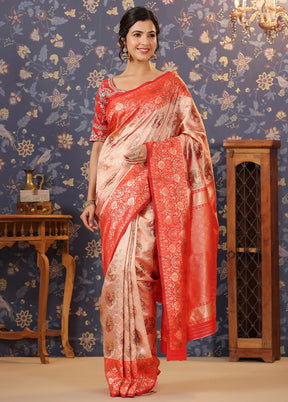 Peach Dupion Silk Saree With Blouse Piece