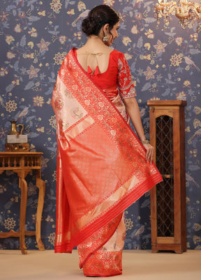 Peach Dupion Silk Saree With Blouse Piece