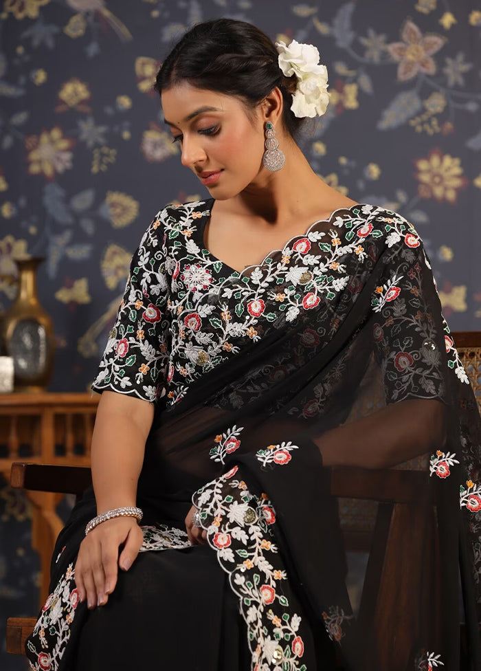 Black Georgette Saree With Blouse Piece