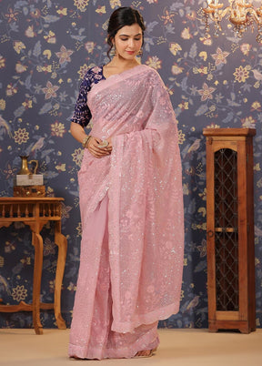 Light Pink Georgette Saree With Blouse Piece