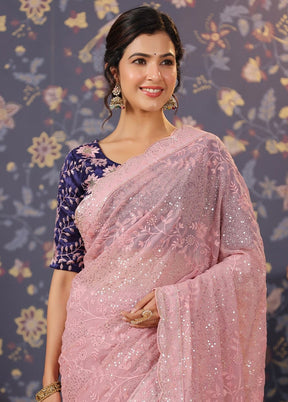 Light Pink Georgette Saree With Blouse Piece