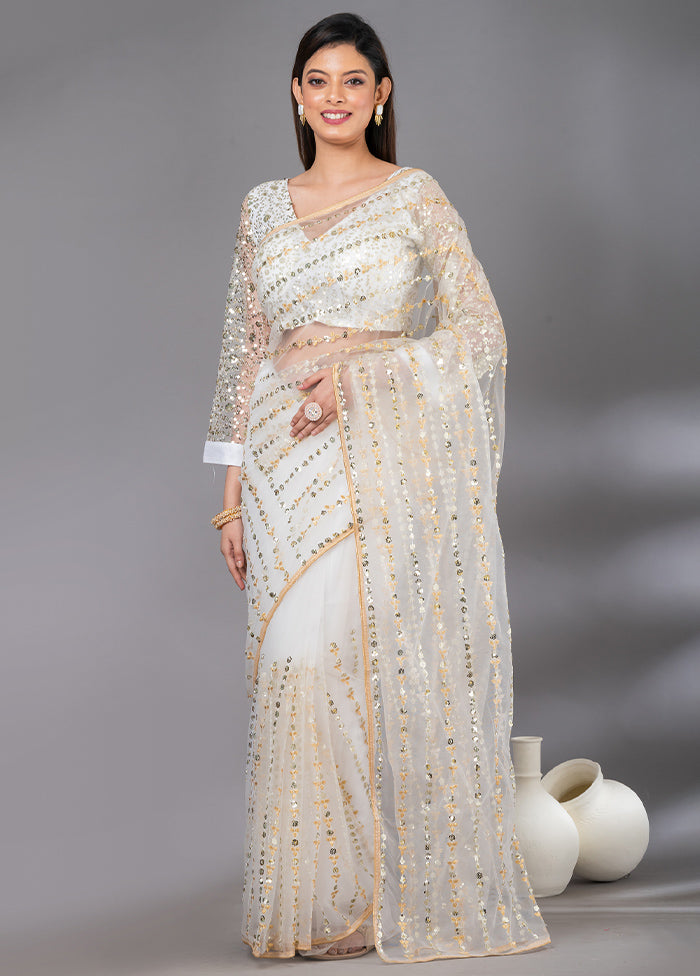 White Organza Saree With Blouse Piece