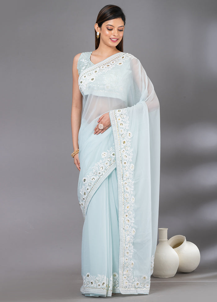 Blue Georgette Saree With Blouse Piece