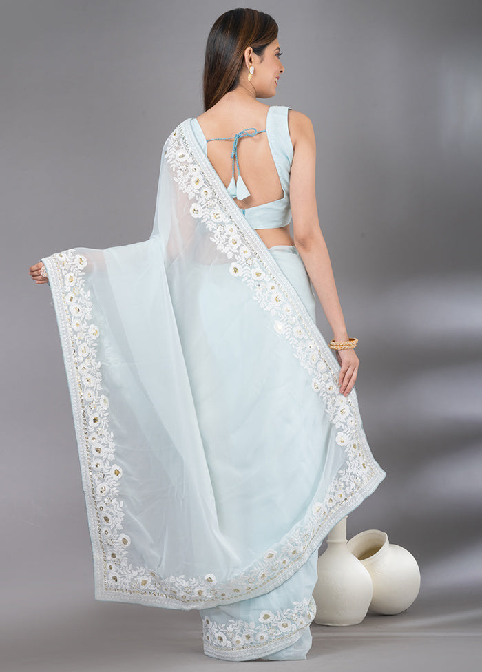 Blue Georgette Saree With Blouse Piece