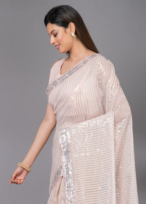 Peach Georgette Saree With Blouse Piece