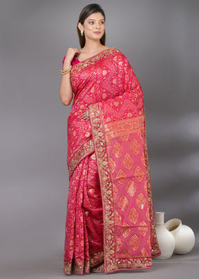 Pink Dupion Silk Saree With Blouse Piece