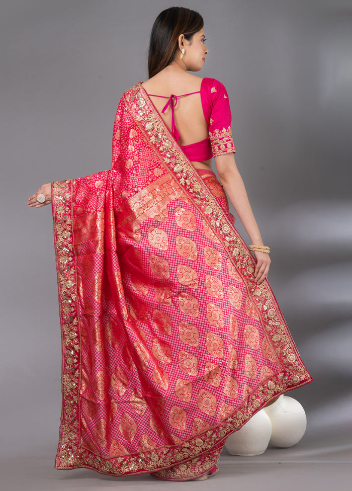 Pink Dupion Silk Saree With Blouse Piece