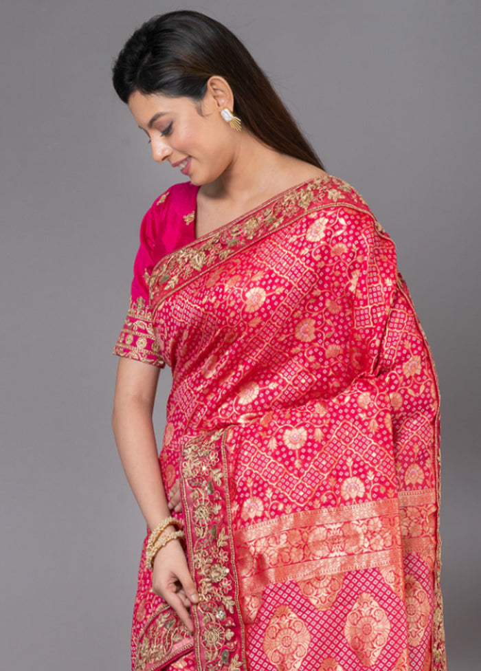 Pink Dupion Silk Saree With Blouse Piece