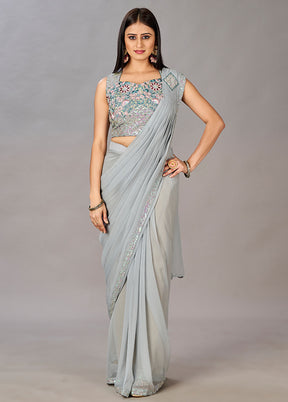 Grey Georgette Saree With Blouse Piece