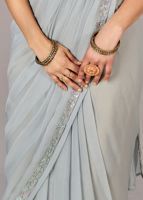 Grey Georgette Saree With Blouse Piece