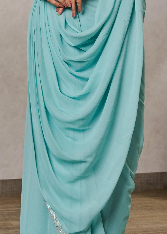 Light Blue Georgette Saree With Blouse Piece