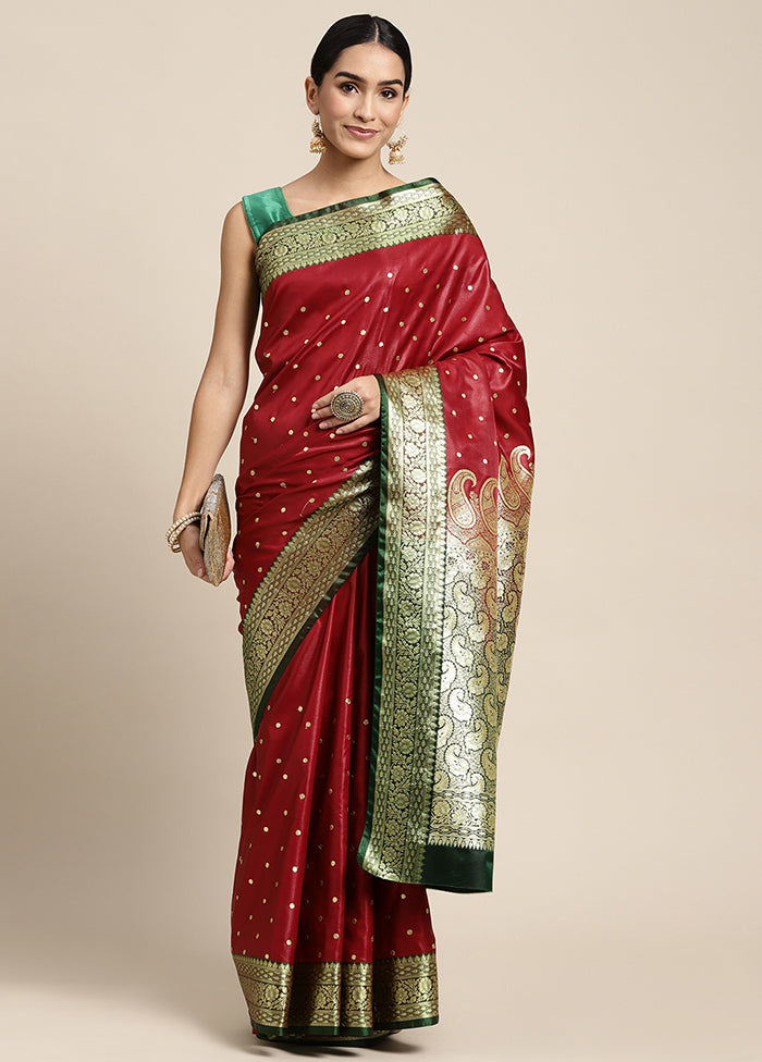 Maroon Dupion Silk Saree With Blouse Piece