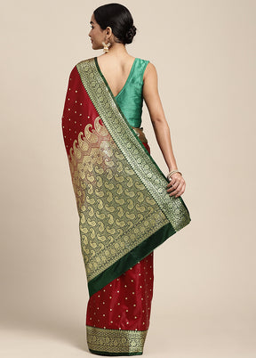 Maroon Dupion Silk Saree With Blouse Piece