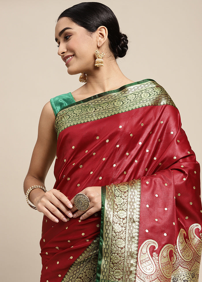 Maroon Dupion Silk Saree With Blouse Piece