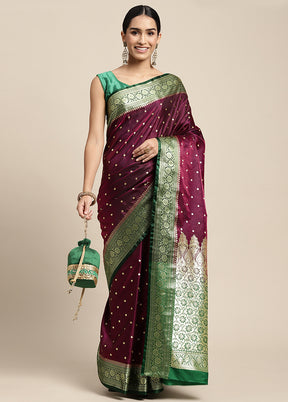 Maroon Dupion Silk Saree With Blouse Piece