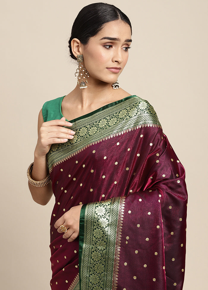 Maroon Dupion Silk Saree With Blouse Piece