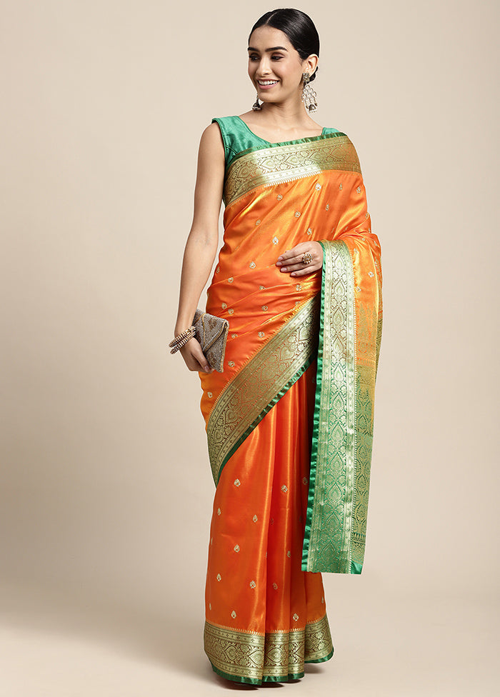 Orange Dupion Silk Saree With Blouse Piece