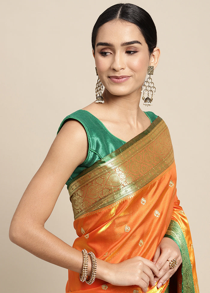 Orange Dupion Silk Saree With Blouse Piece