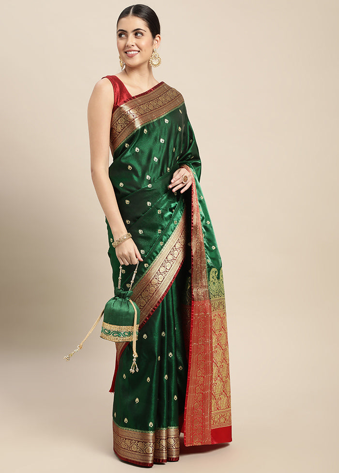 Green Dupion Silk Saree With Blouse Piece