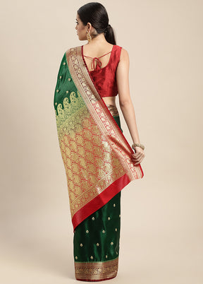 Green Dupion Silk Saree With Blouse Piece