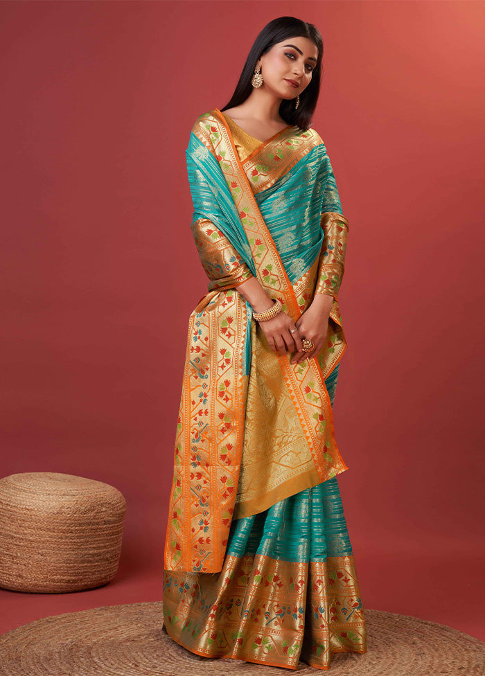 Rama Dupion Silk Saree With Blouse Piece