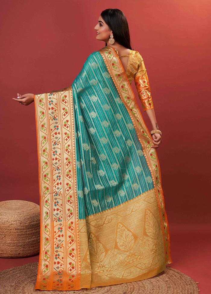 Rama Dupion Silk Saree With Blouse Piece