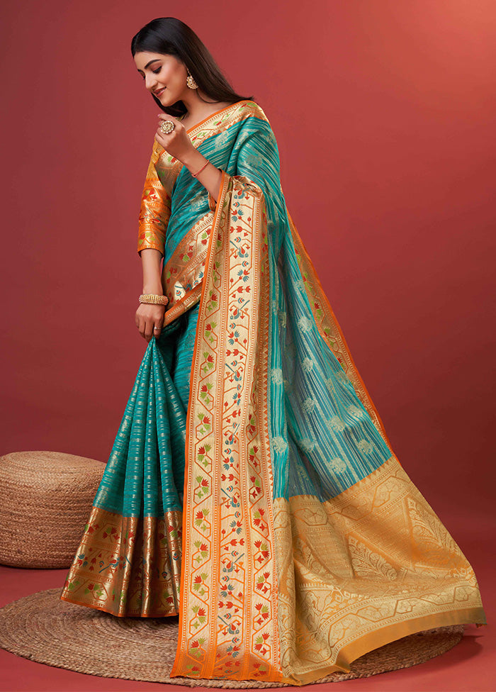 Rama Dupion Silk Saree With Blouse Piece