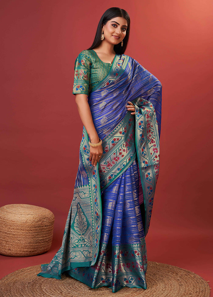 Royal Blue Dupion Silk Saree With Blouse Piece