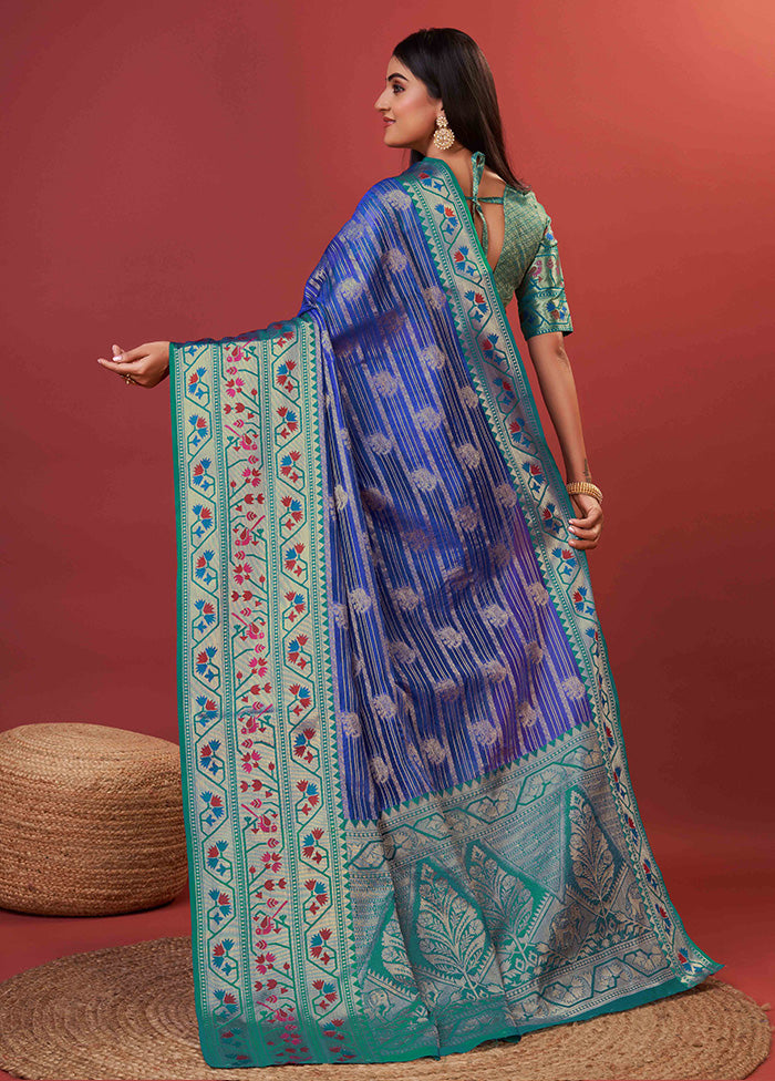 Royal Blue Dupion Silk Saree With Blouse Piece