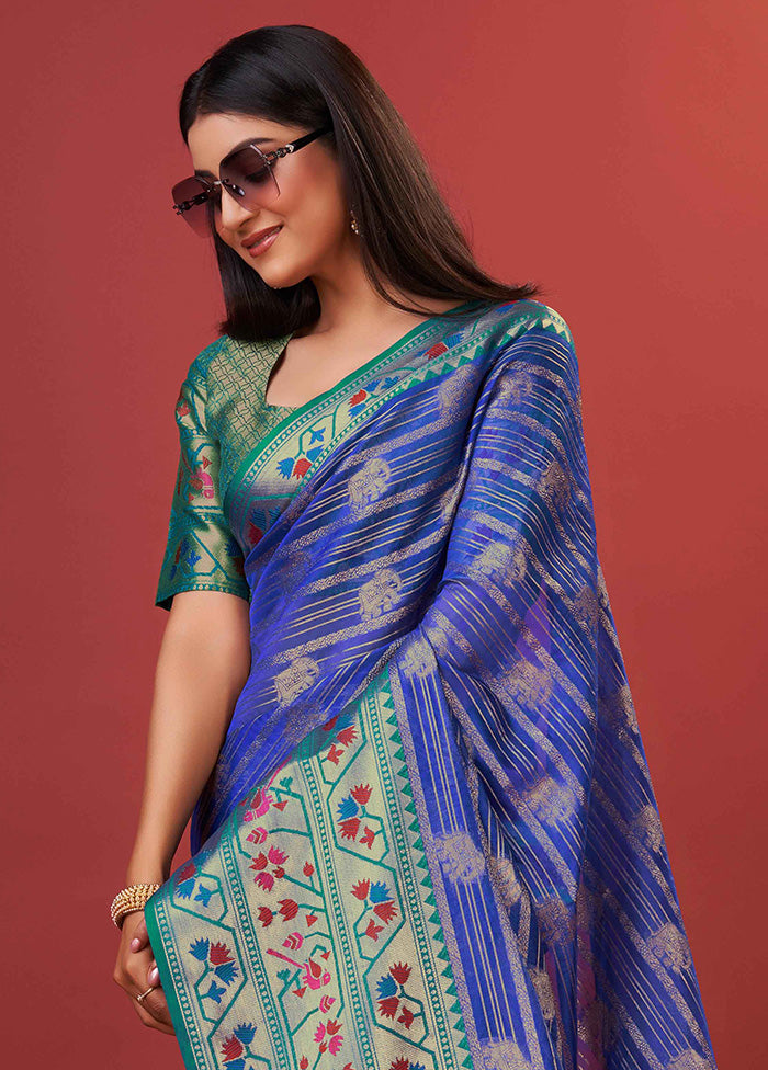 Royal Blue Dupion Silk Saree With Blouse Piece