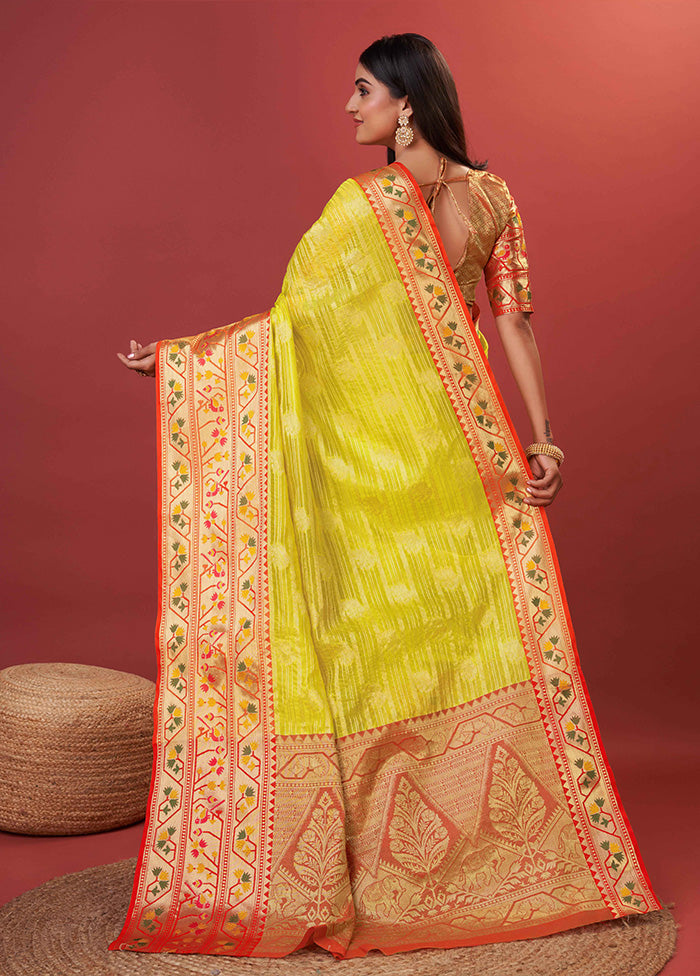 Yellow Dupion Silk Saree With Blouse Piece